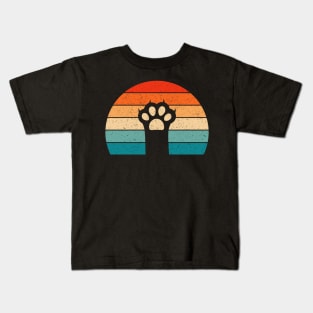 Cat Paw Print Sunset Vintage Retro Kids T-Shirt